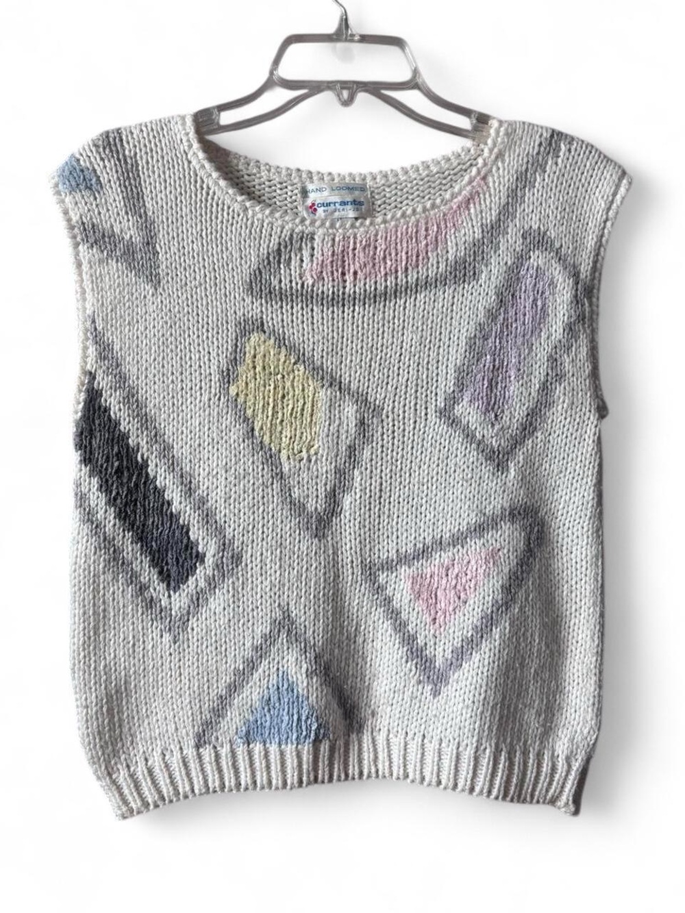 Vintage 80’s Cream Geometric Knit Sweater Vest by Purr-arte